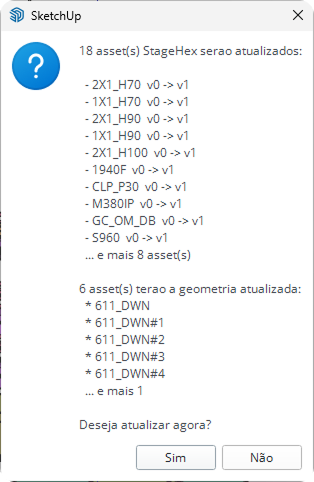 Diálogo de atualização de assets